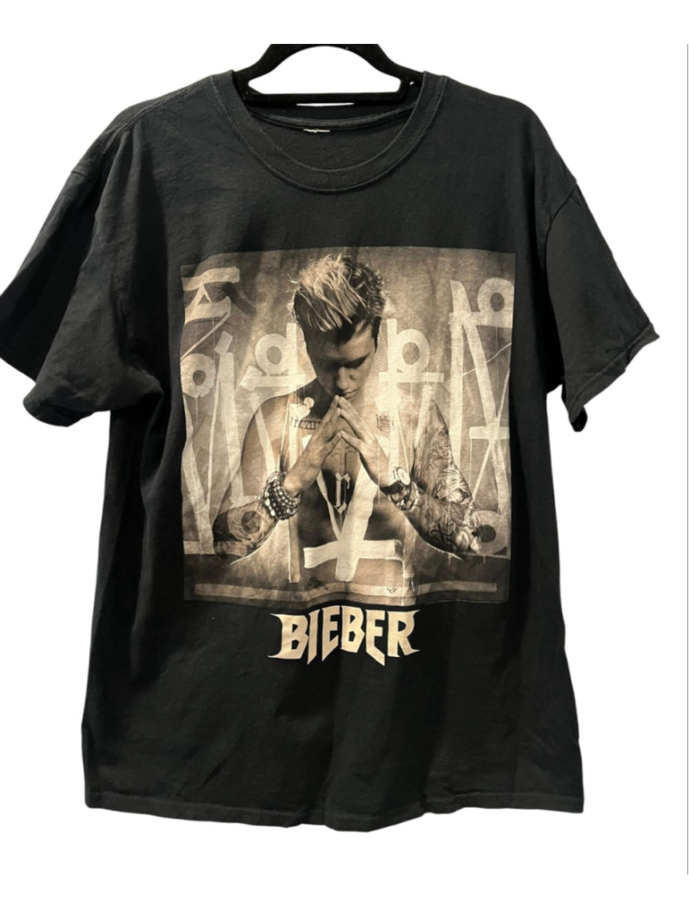 Justin Bieber Purpose Tour Black Concert Graphic T-Shirt Size Medium Y2K Vintage